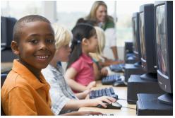 happy children working on the computer